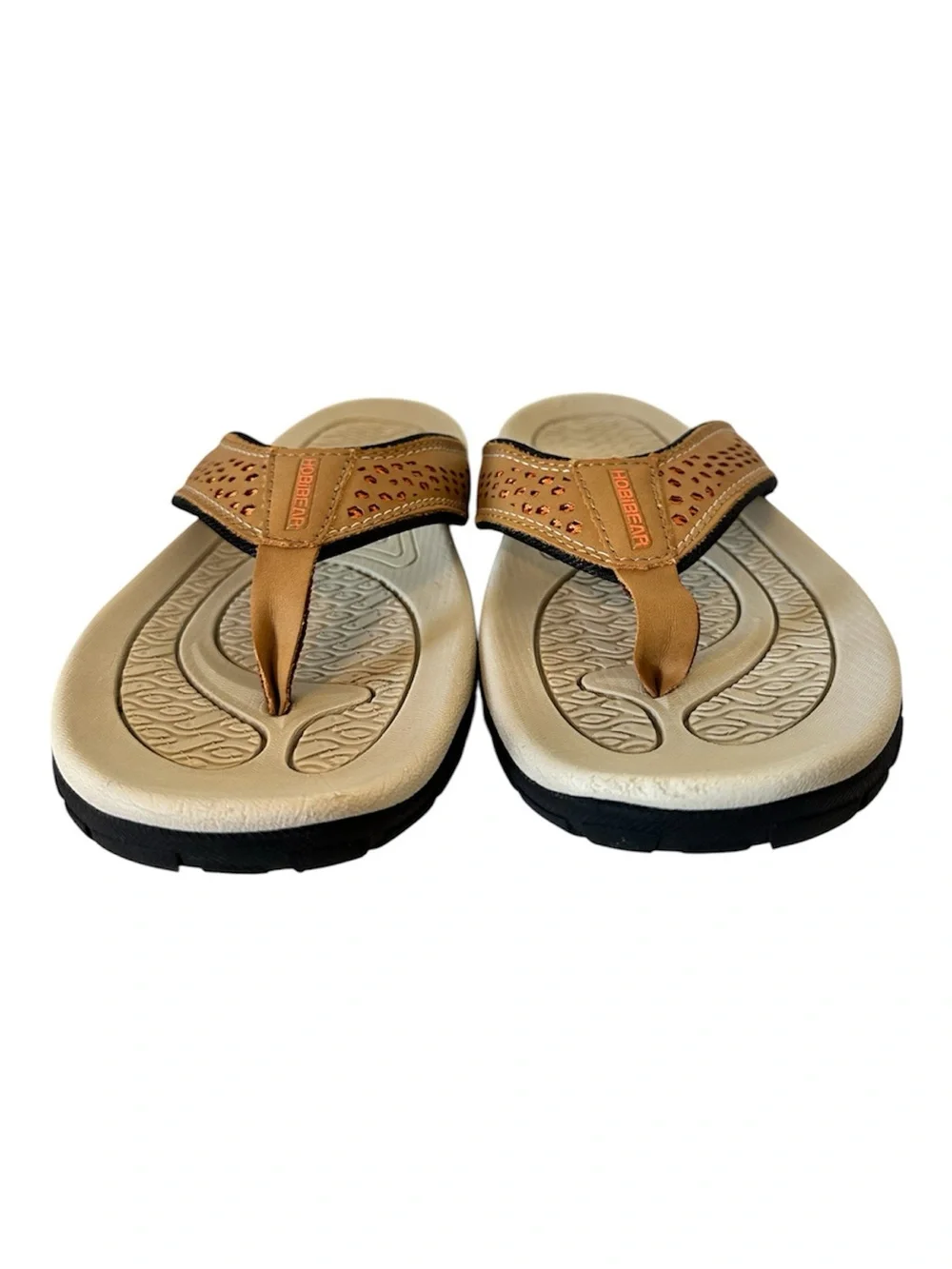 Hobibear Men's Brown Cushioned Thong Sandals with Perforated Strap Size 9